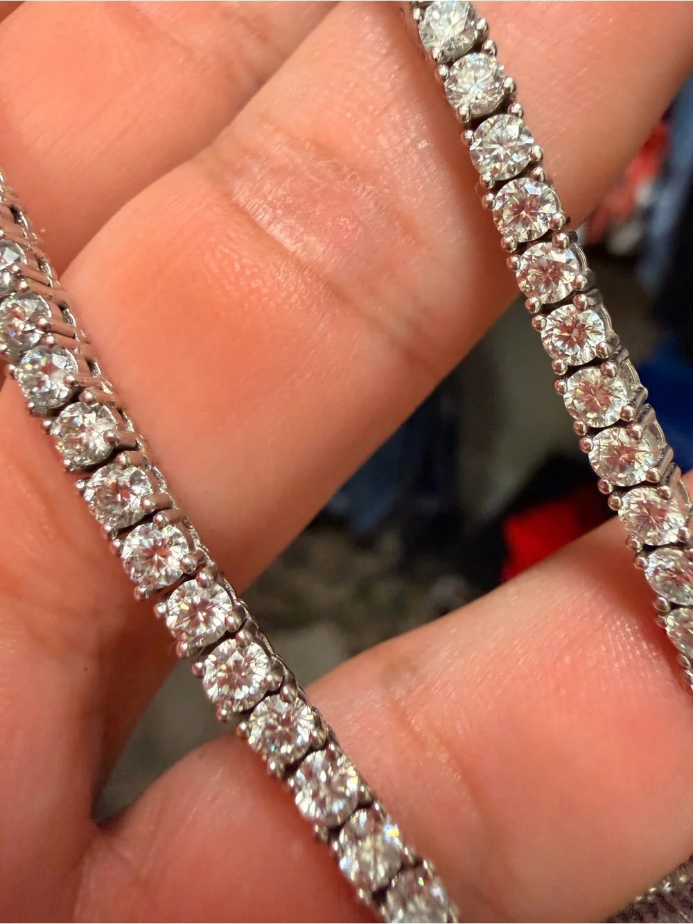 22inch White Gold Plated over 925 Silver Tennis Chain. Moissanite Stones